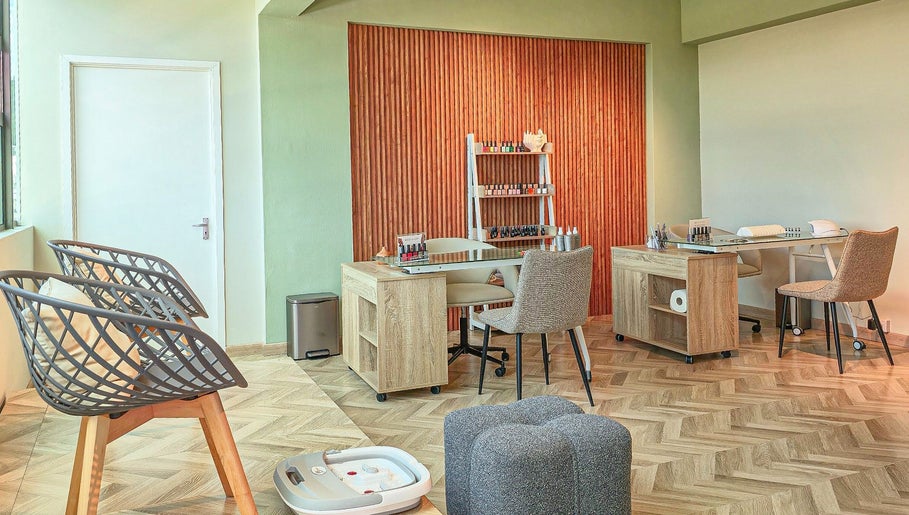 Modern nail salon interior at L'Instant Mains et Pieds, Quatre Bornes, Plaines Wilhems District, MU.