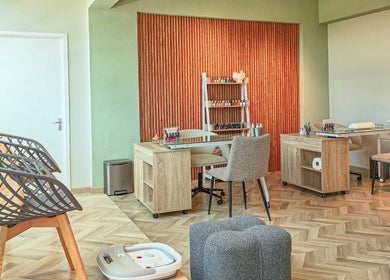 Modern nail salon interior at L'Instant Mains et Pieds, Quatre Bornes, Plaines Wilhems District, MU.