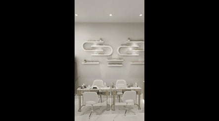 Chic nail service area at Beauty Essentials, Edinburgh, Scotland, GB with modern decor and seating.