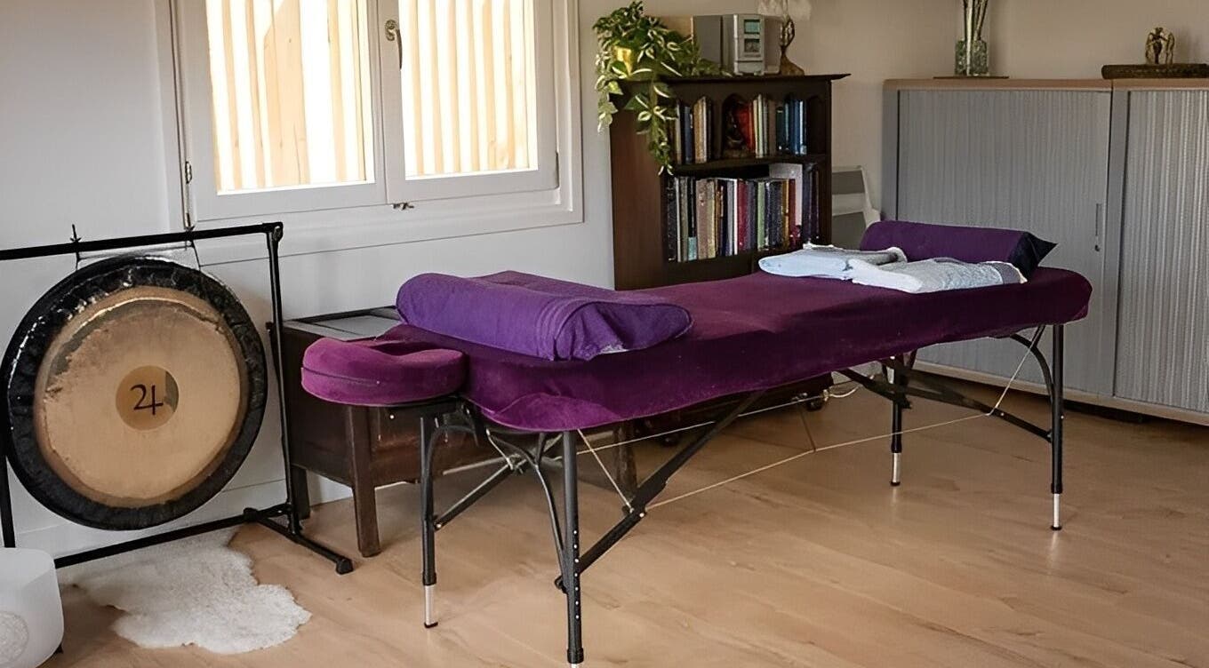 Relaxing therapy room at The Temple Room featuring a massage table in Minster On Sea, England, GB.