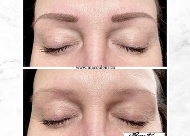 Transformation des sourcils à Ma Couleur Maquillage Permanent, Sherbrooke, Québec, CA. Résultat avant-après.