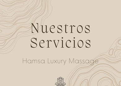Service offerings at Hamsa Luxury Massage, Palma, Illes Balears, ES, with elegant line patterns.