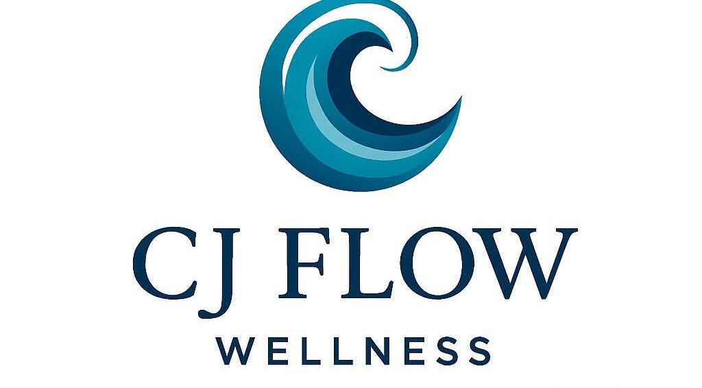 CJ Flow Wellness logo with wave design, located in Milford Haven, Wales, GB.
