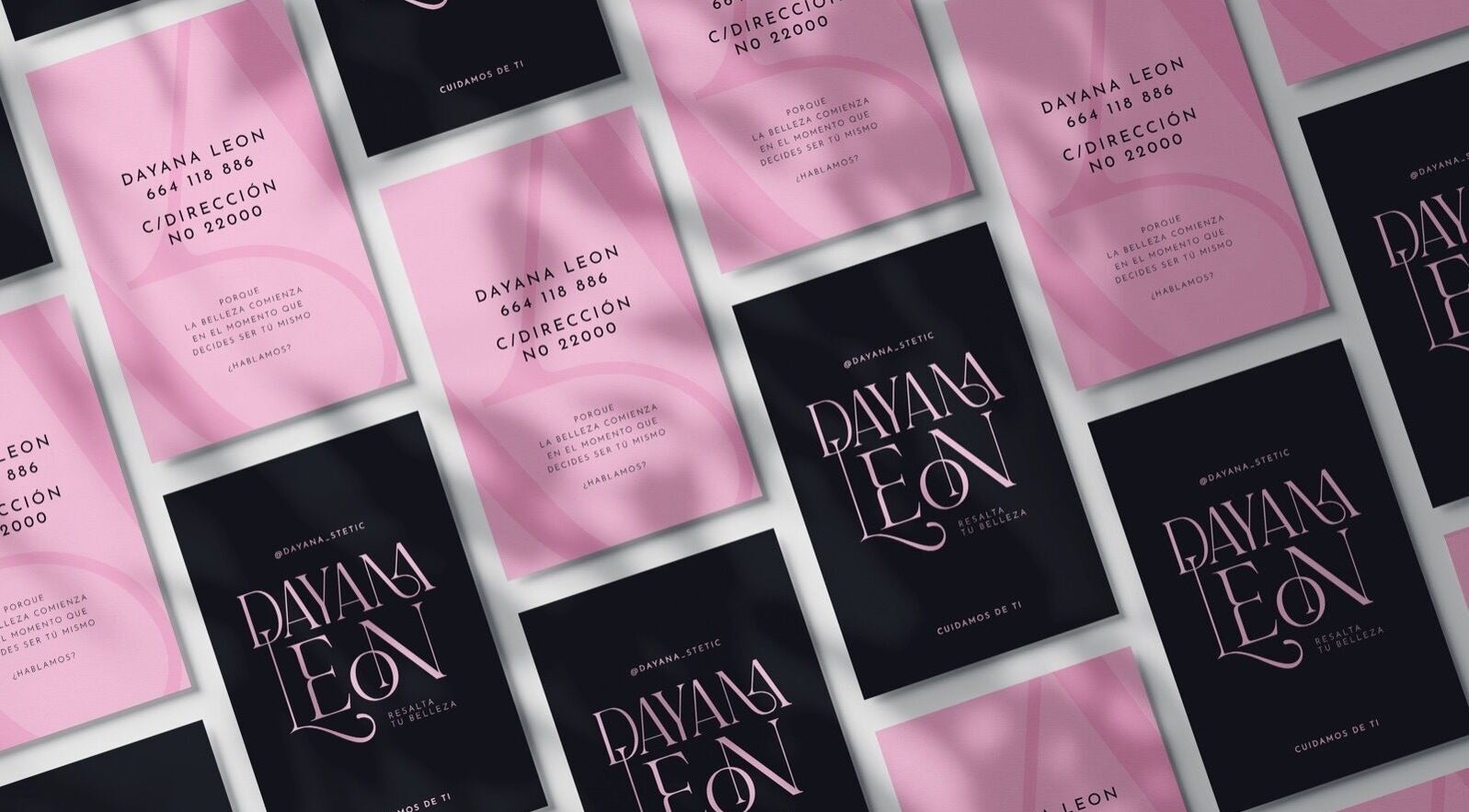 Tarjetas promocionales de Dayana Leon en Huesca, Aragón, ES resaltando belleza y cuidado personal.