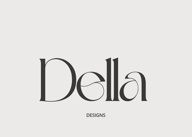 Elegantes Logo von Della Designs in DE, stilvolles Design in Schwarz-Weiß.