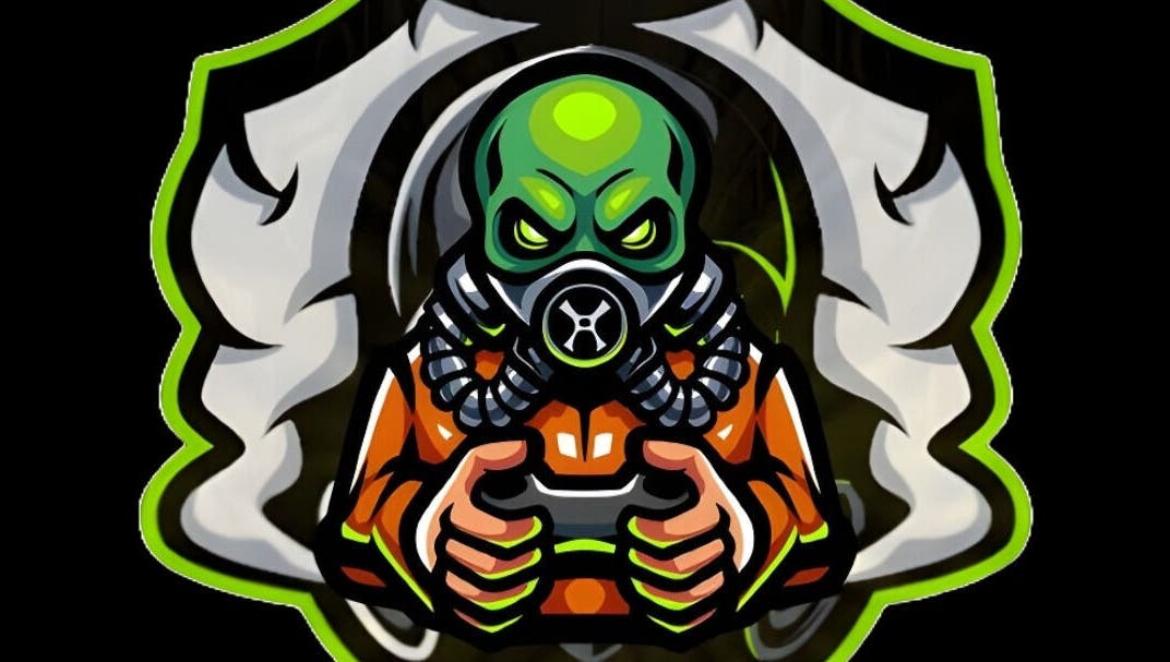 Ilustración de máscara de gas en Bunker JJ, Turmero, Aragua, VE. Estilo moderno y abstracto.