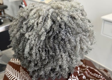 Beautifully styled gray curls at TMP’s Hair Care, Paramaribo, Paramaribo, SR.