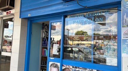 Front view of a vibrant hair salon at FirstclassBarbersSyd, Fairfield, New South Wales, AU.