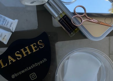 Lash tools and products at browNlashbyash, Robina, Queensland, AU ready for application.