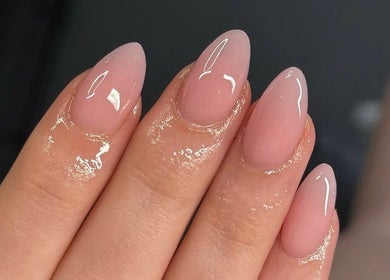 Glossy pink manicured nails at browNlashbyash, Robina, Queensland, AU.