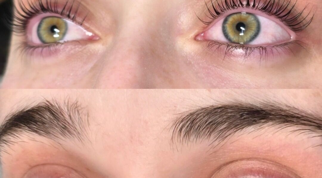 Close-up of lifted lashes and shaped brows at Ego Brows and Lash Lifts in Palm Beach, Queensland, AU.