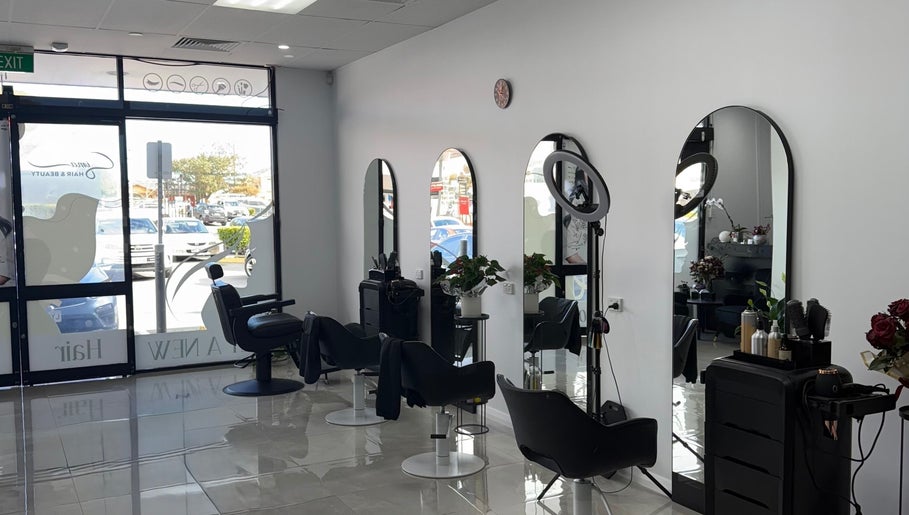 Chic interior of Gorgeous by Mary salon in Felixstow, South Australia, AU featuring modern styling stations.