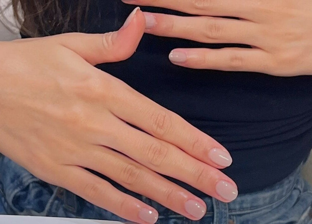 Elegant nude nails at Glamorous Salon جلامورس صالون, Riyadh, SA, showcasing professional manicure art.