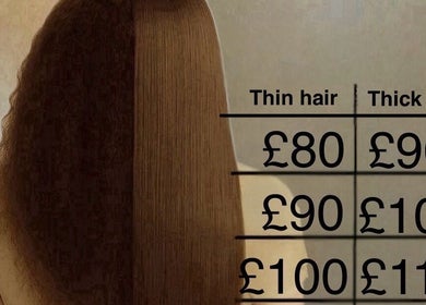 Pricing for thin and thick hair services at Elena Manea - Beauty Room, Leadenhall, England, GB.