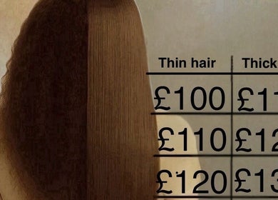 Hair transformation pricing at Elena Manea - Beauty Room, Leadenhall, England, GB, showcasing costs for thin and thick hair.