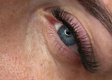 Close-up of styled eyebrows and lashes at Just Beauty, Carlisle, England, GB.