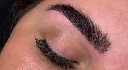 Close-up of perfect eyebrows and eyelashes at Just Beauty, Carlisle, England, GB.