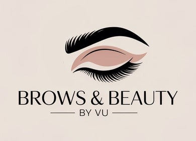 Brows & Beauty by Vu logo featuring stylized brows, London, England, GB.