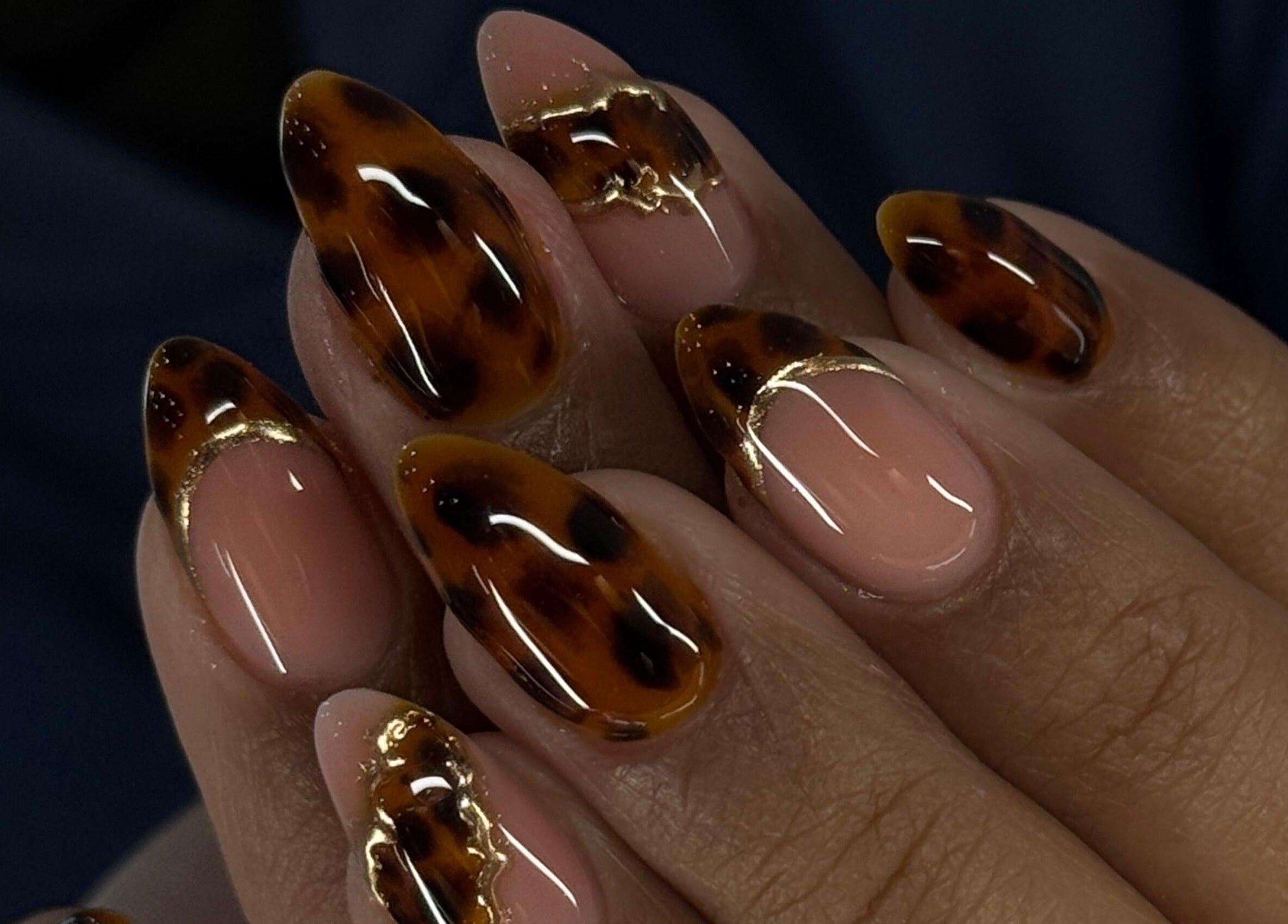 Stylish leopard-patterned nails at Ampola Nail Studio, Melbourne, Victoria, AU, showcasing modern artistry.