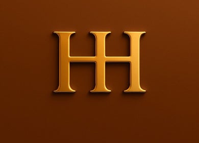 Golden HH emblem representing HH Permanent Makeup in Glendale, California, US on a rich brown background.