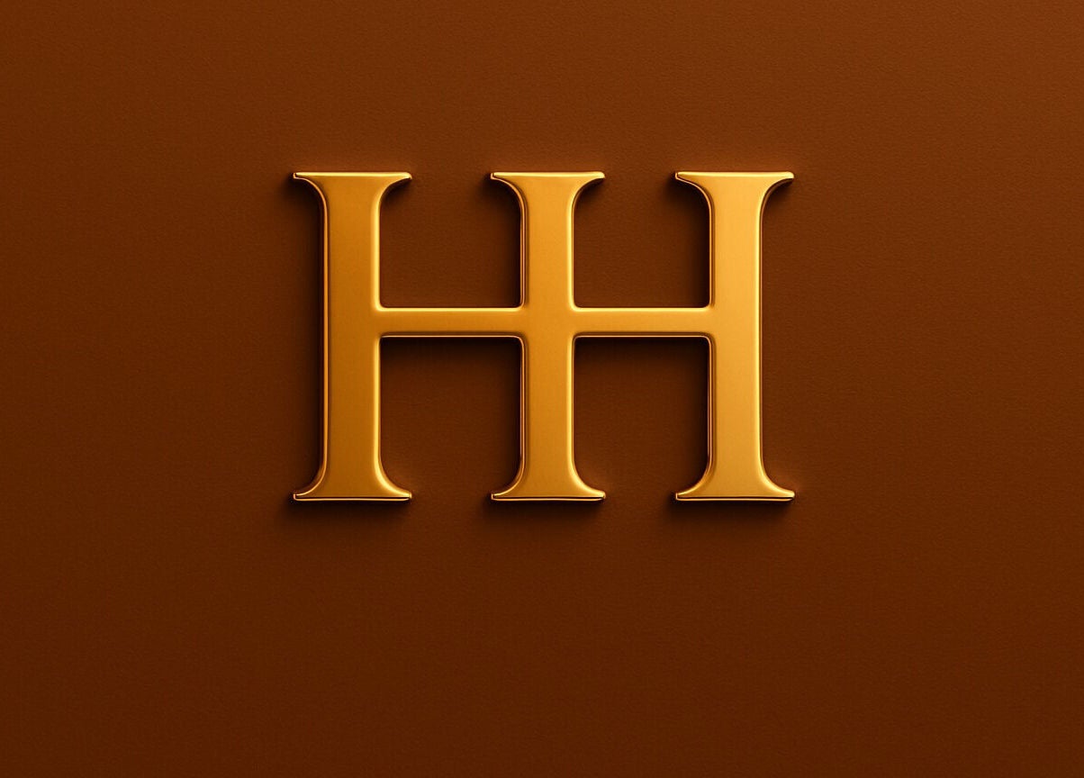 Golden HH emblem representing HH Permanent Makeup in Glendale, California, US on a rich brown background.
