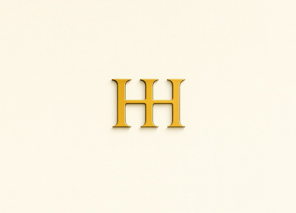 HH Permanent Makeup logo in gold on cream background, Glendale, California, US.