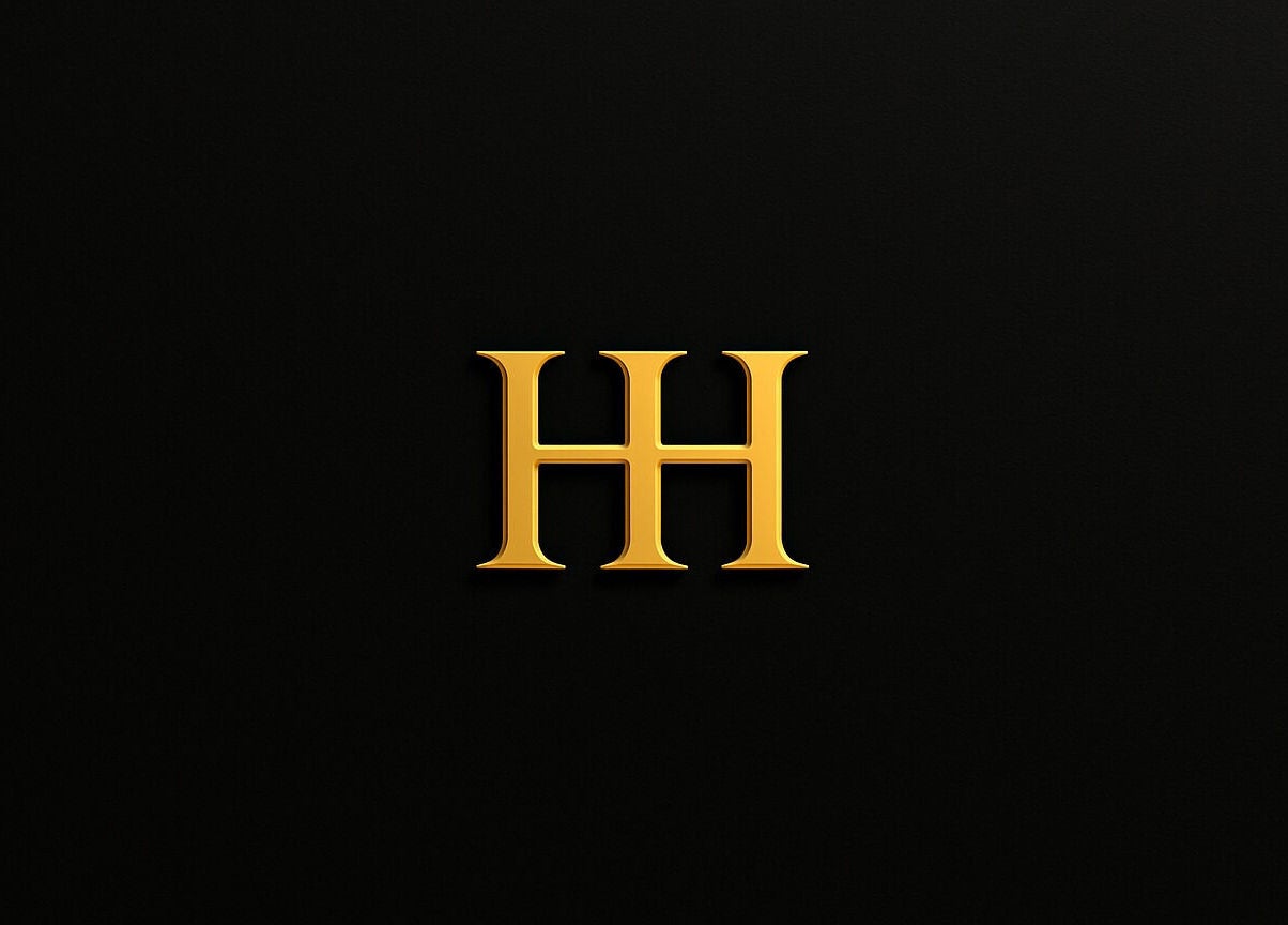 Gold HH emblem for HH Permanent Makeup in Glendale, California, US on black background.
