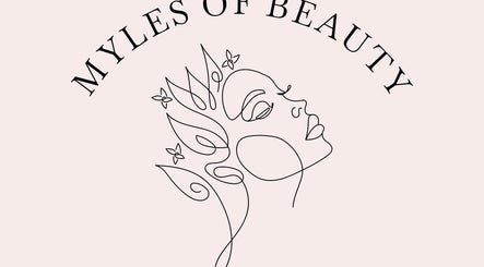 Elegant line art logo of Myles of Beauty, Fleur-de-lis, Wales, GB with floral elements.