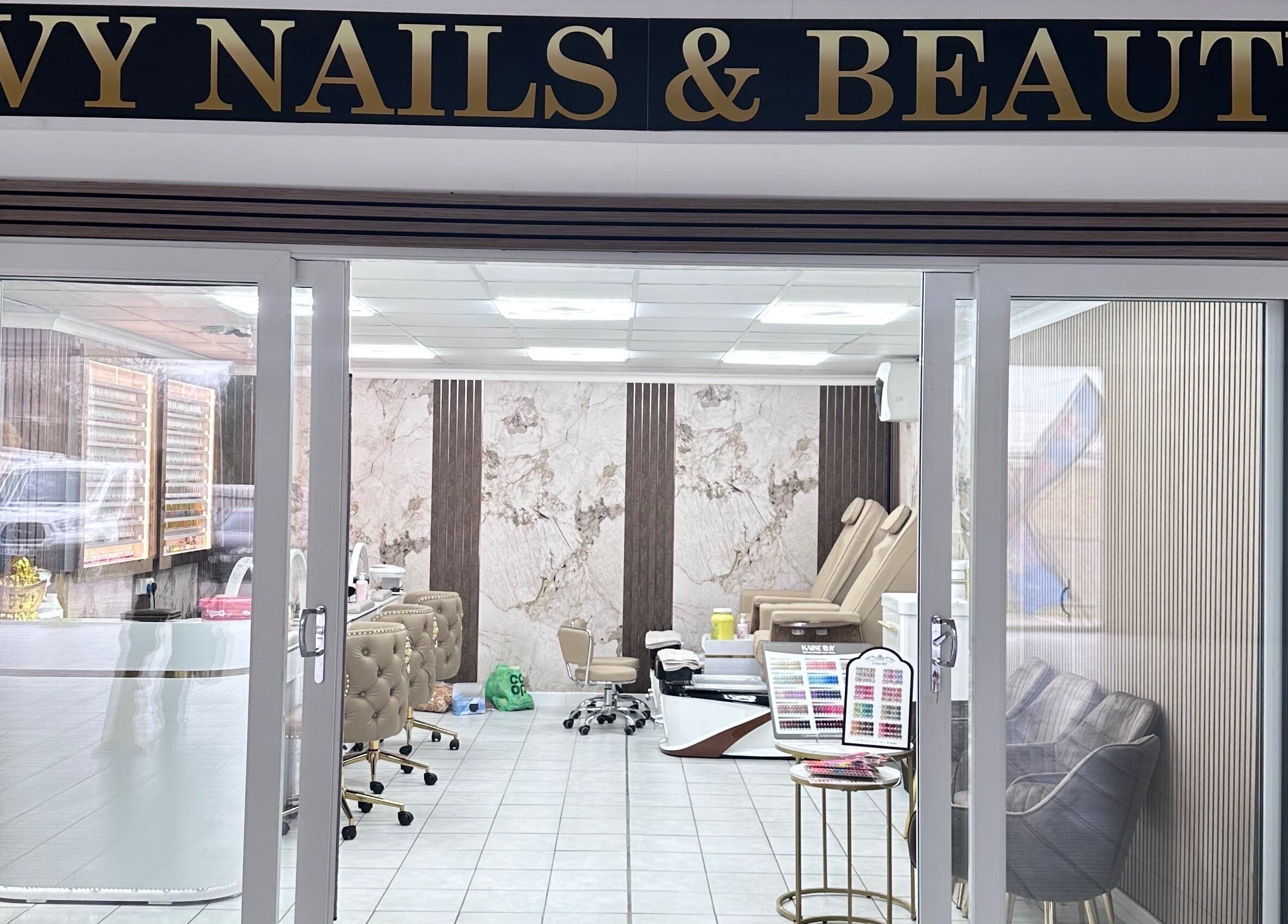 Front view of Ivy Nails and Beauty, a modern salon in Yeovil, England, GB, showcasing stylish interiors.