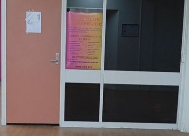 Entrance to True Blue Therapeutic in Melbourne, Victoria, AU showcasing a welcoming door with signage.