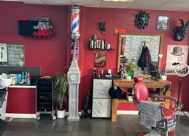 Interior of The Gentlemens Room Classic Barbers featuring vintage decor in Exmouth, England, GB.