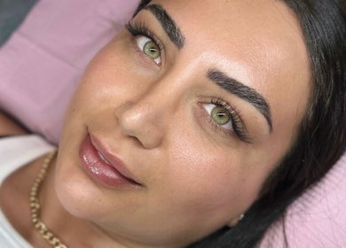 Close-up of a woman with styled eyelashes at Lashroom_uk, Enfield, England, GB.