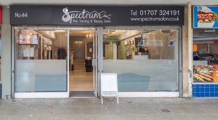 Spectrum Hair, Tanning & Beauty Salon entrance in Welwyn Garden City, England, GB showcasing a stylish facade.