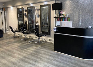 Modern interior of Spectrum Hair, Tanning & Beauty Salon in Welwyn Garden City, England, GB with chic design.