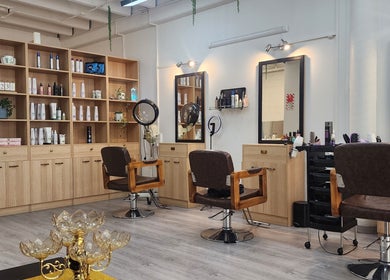 Stylish salon chairs and shelving at The Glam Loft - Hair and Beauty Lounge, Auckland, Auckland, NZ.