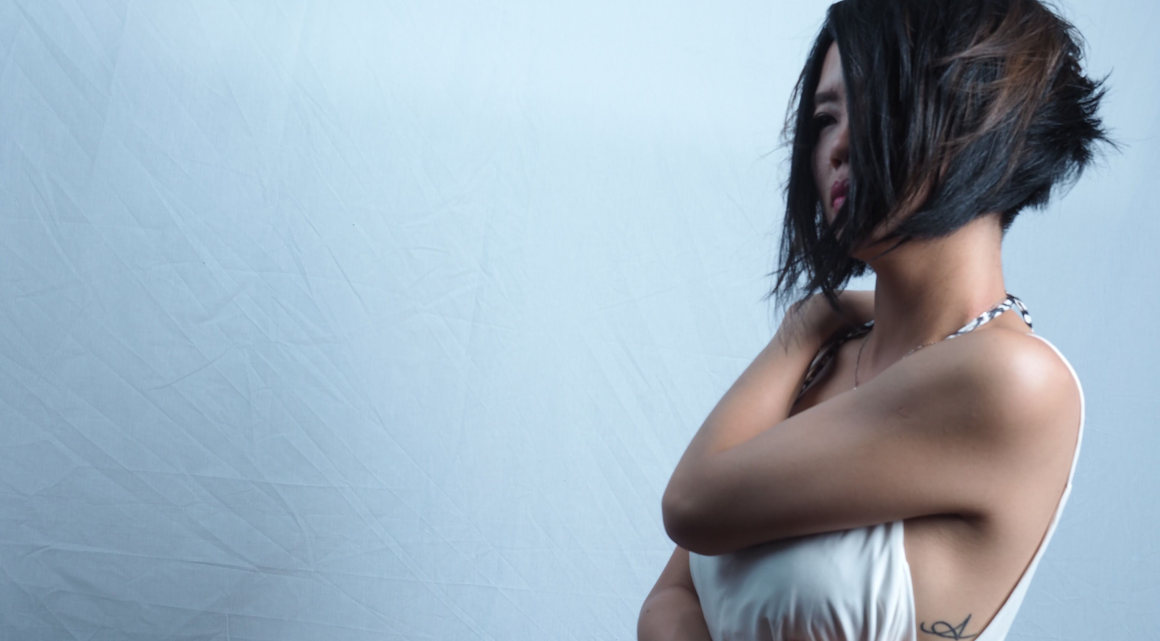 Woman with stylish bob haircut at Hair Maverick, Melbourne, Victoria, AU.