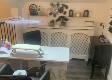 Modern nail studio at Nails By Vya in Douglas, Onchan, IM. Features chic decor and manicure station.