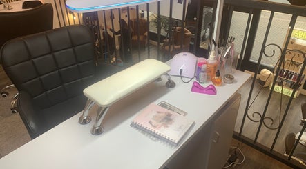 Stylish nail station at Nails By Vya in Douglas, Onchan, IM, showcasing a modern setup and nail products.