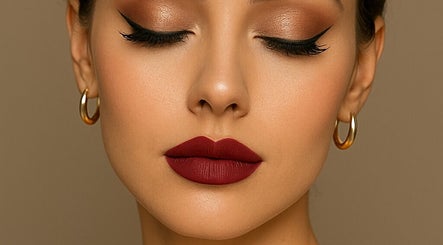 Flawless makeup look with bold lips at Brett Thomas Donovan, Raynham, Massachusetts, US.