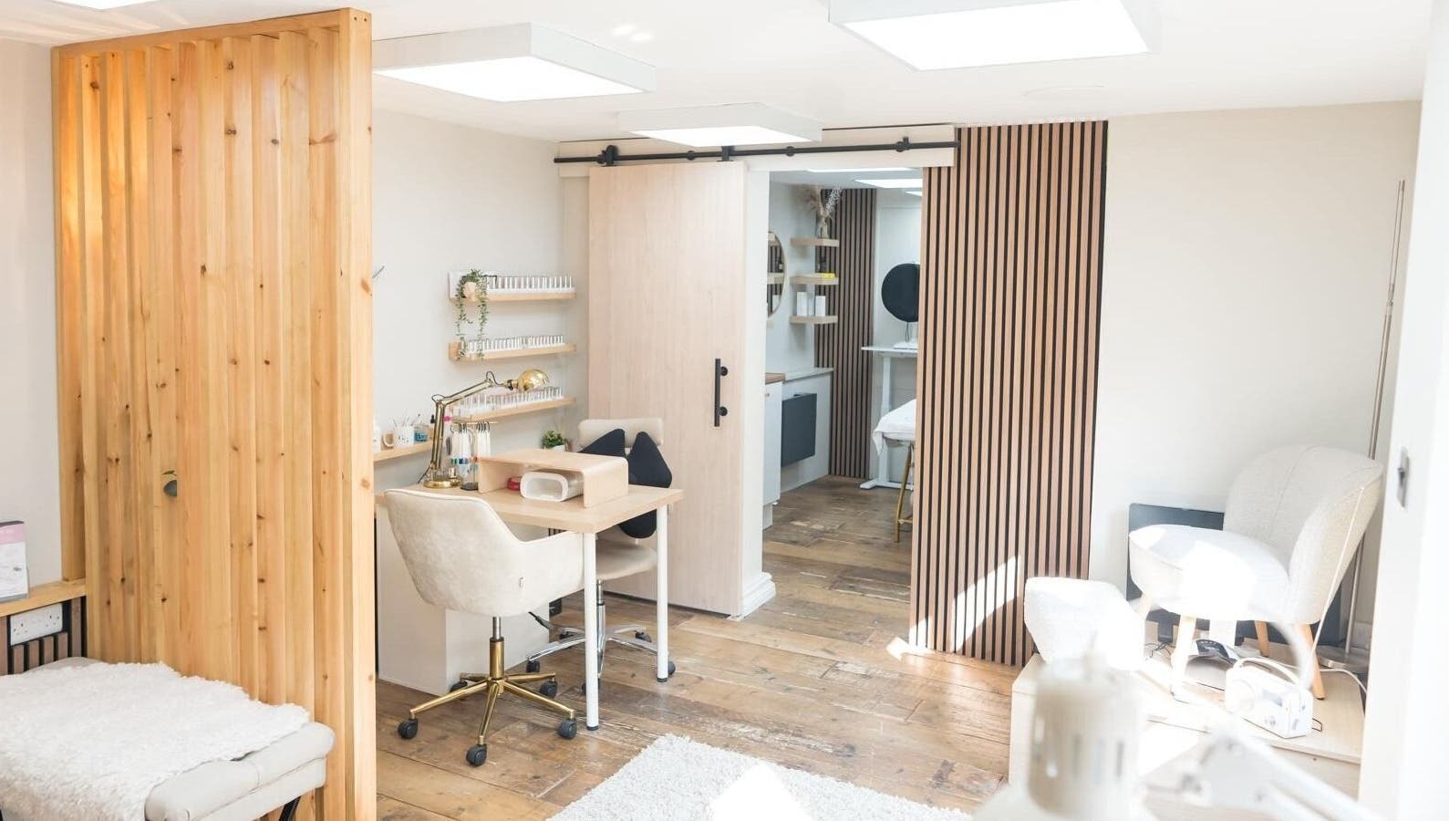 Interior of Jinny Louisa Beauty & Waxing @Rejuva, Nantwich, England, showcasing elegant salon decor.
