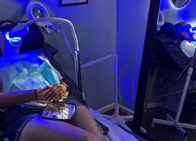 Teeth whitening session at Glow Up Aesthetics, Texas, Texas, US, highlighting advanced dental care.