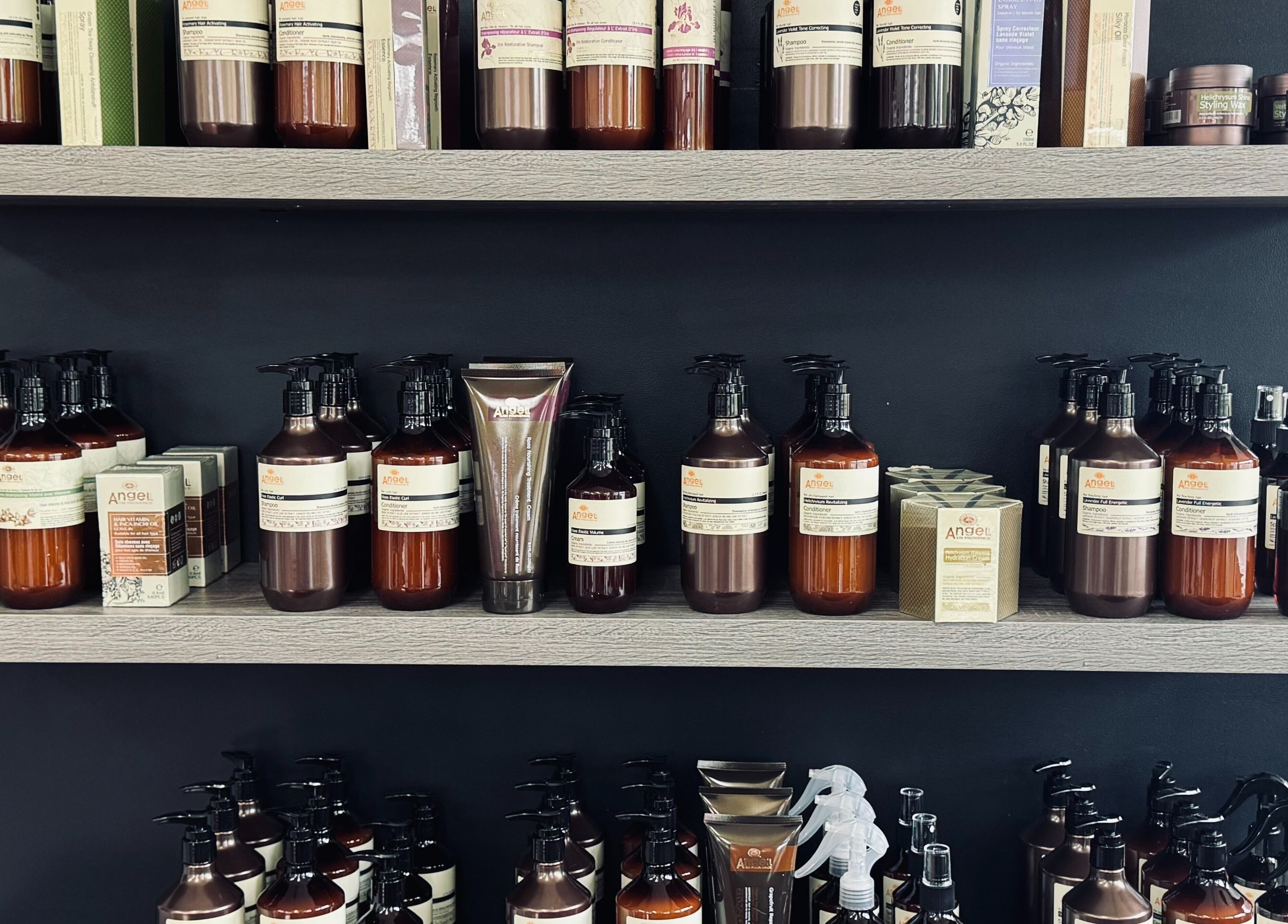 Sefton Hair product shelves featuring premium hair care in Sefton, Canterbury Region, NZ.