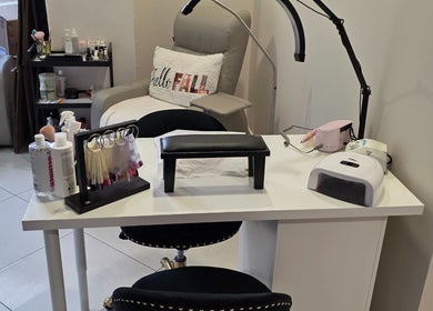 Stylish nail station setup at Health and Beauty Clinic in London, England, GB, offering a welcoming spa ambiance.
