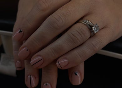 Modern geometric nail design at Artistry Nail Lounge, Louisville, Kentucky, US.