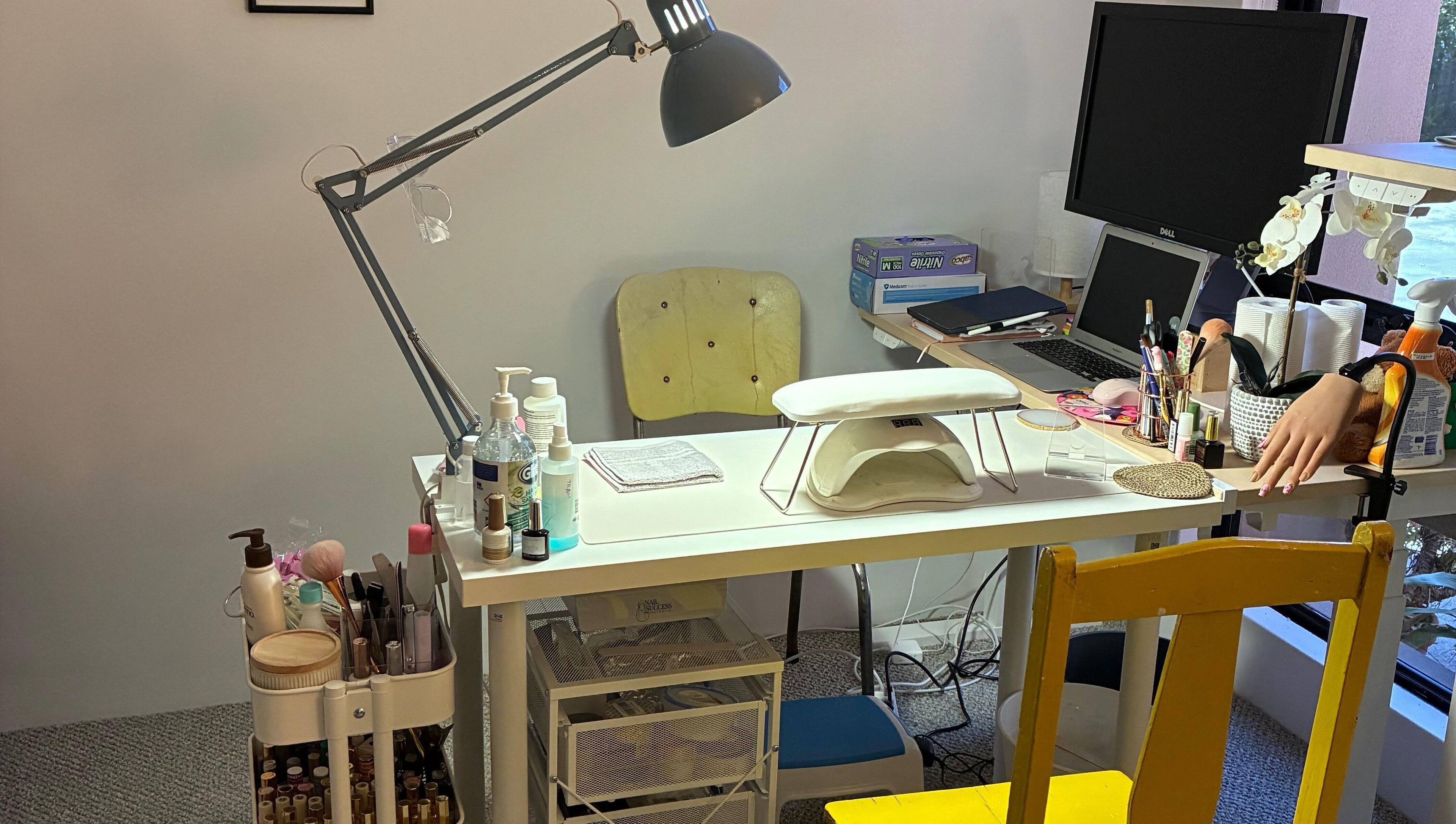 Polished Ember nail studio in Willagee, Western Australia, AU, featuring a manicure desk and beauty tools.