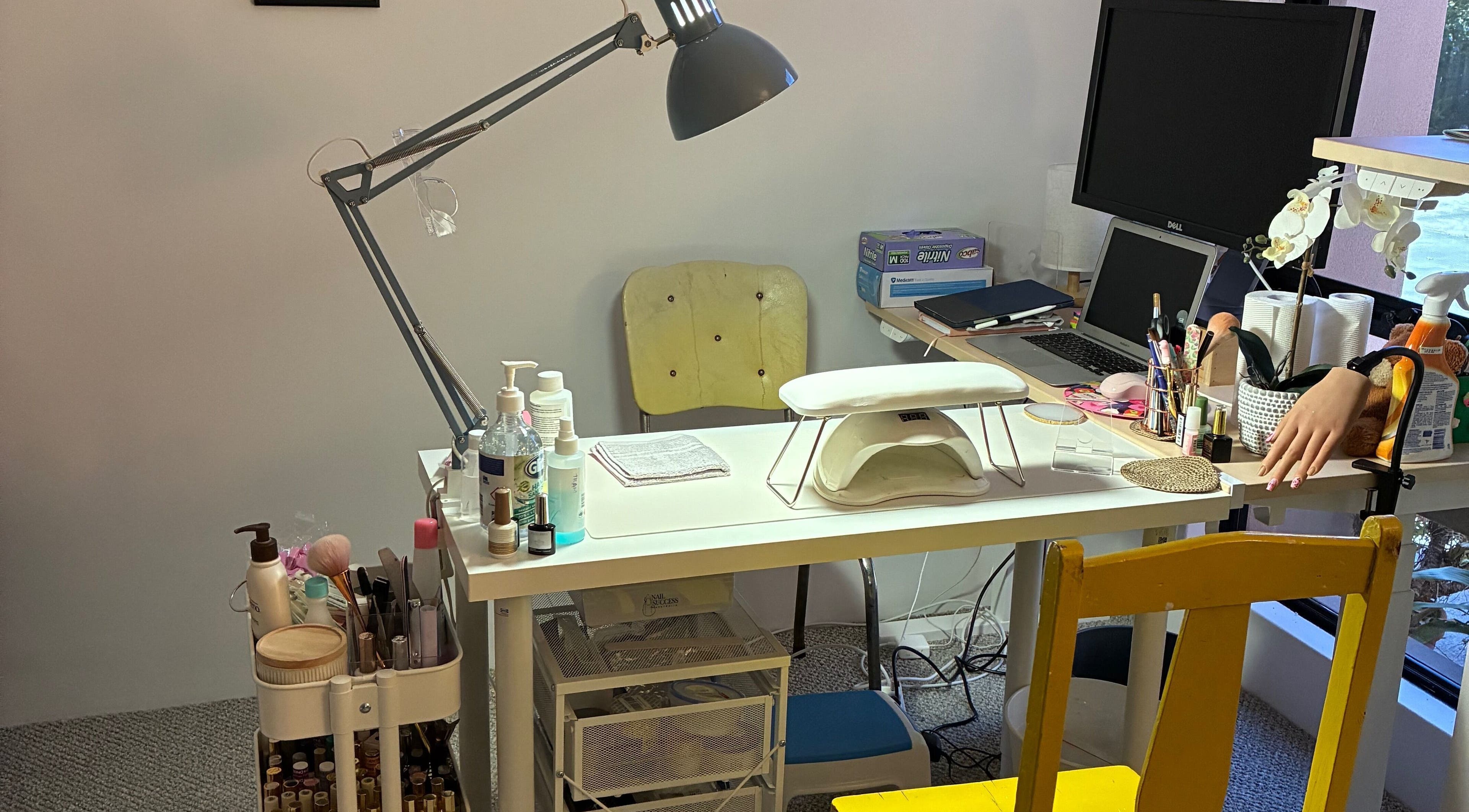 Polished Ember nail studio in Willagee, Western Australia, AU, featuring a manicure desk and beauty tools.