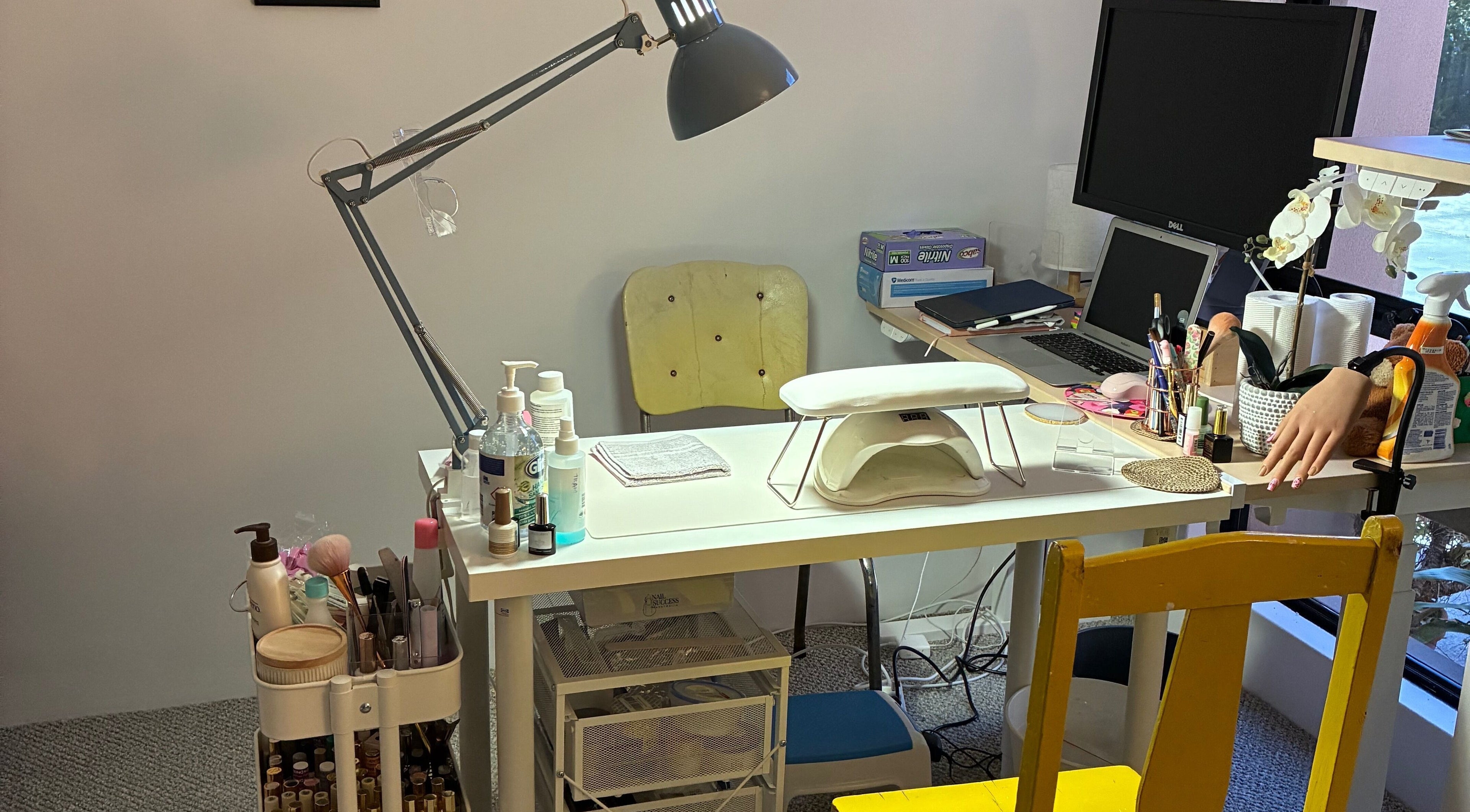 Polished Ember nail studio in Willagee, Western Australia, AU, featuring a manicure desk and beauty tools.