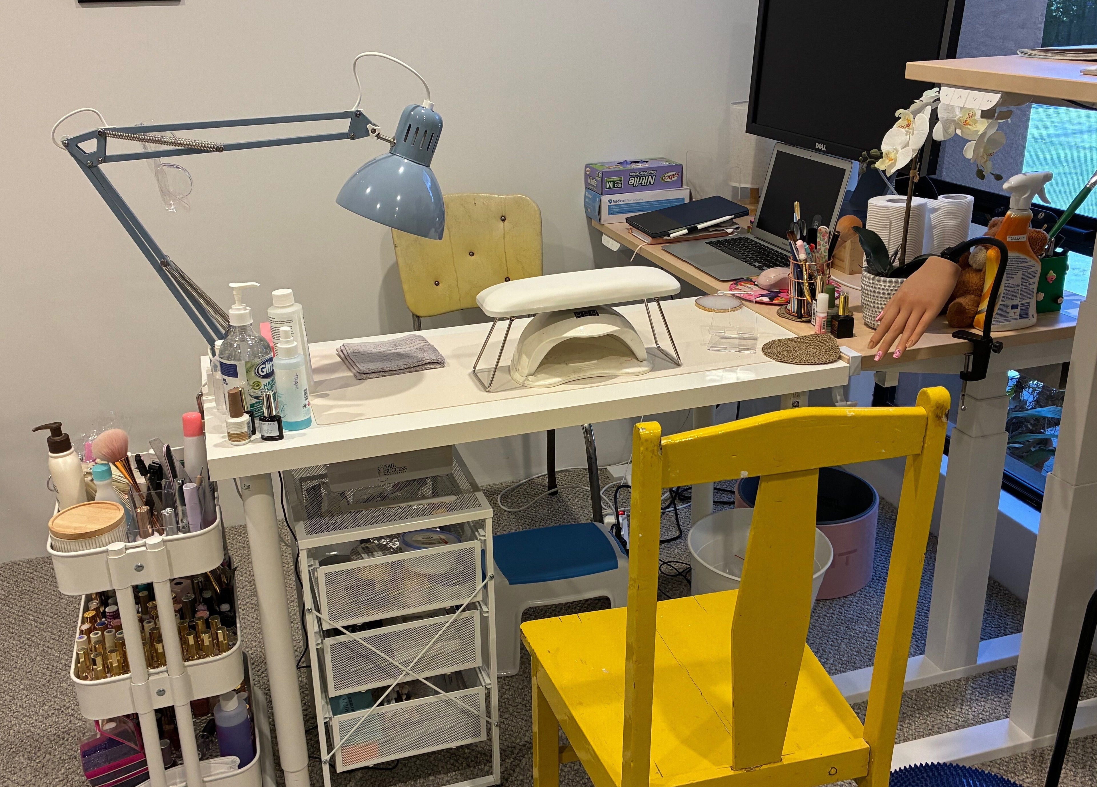 Nail and beauty station at Polished Ember, Willagee, Western Australia, AU, with tools and products.