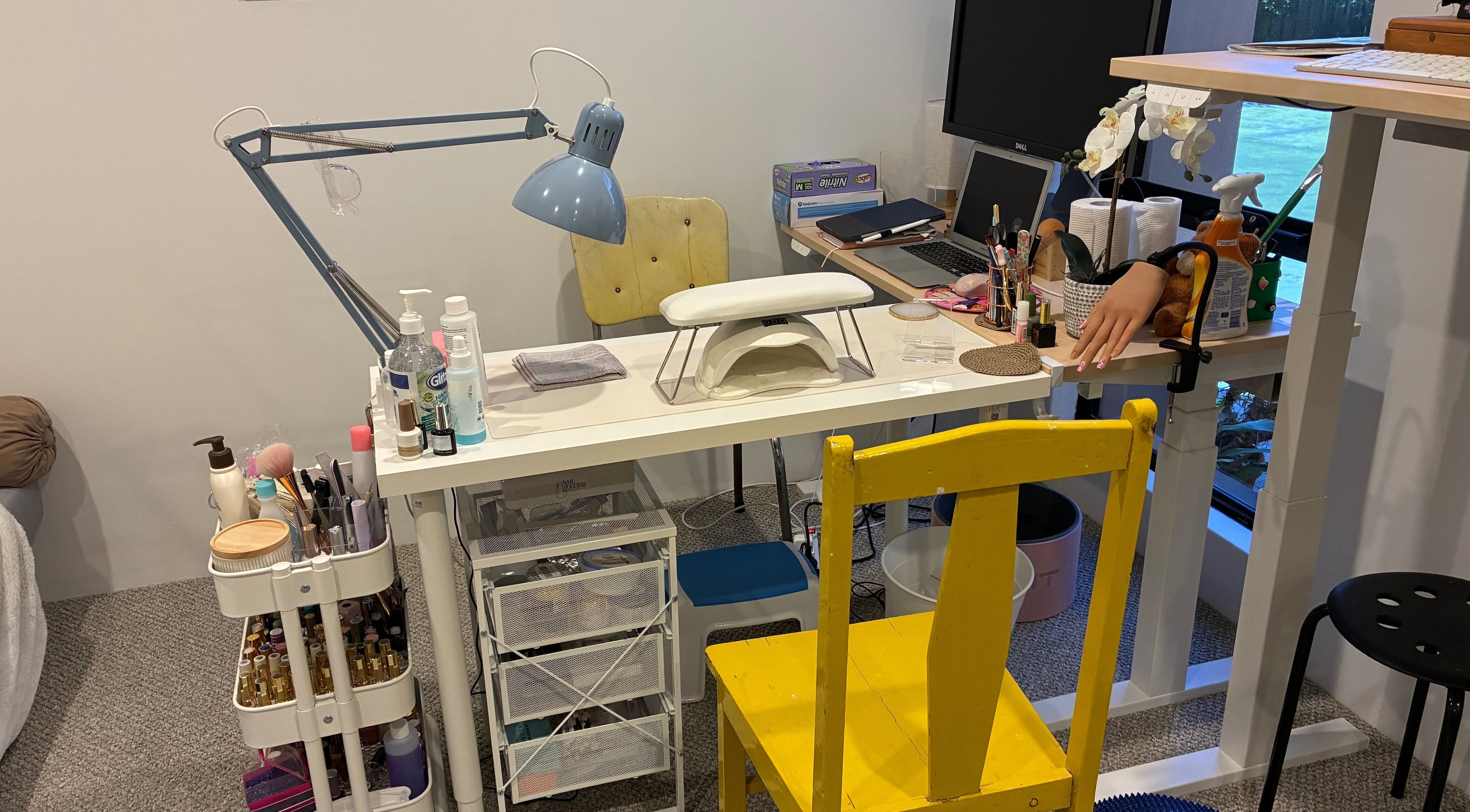 Nail and beauty station at Polished Ember, Willagee, Western Australia, AU, with tools and products.