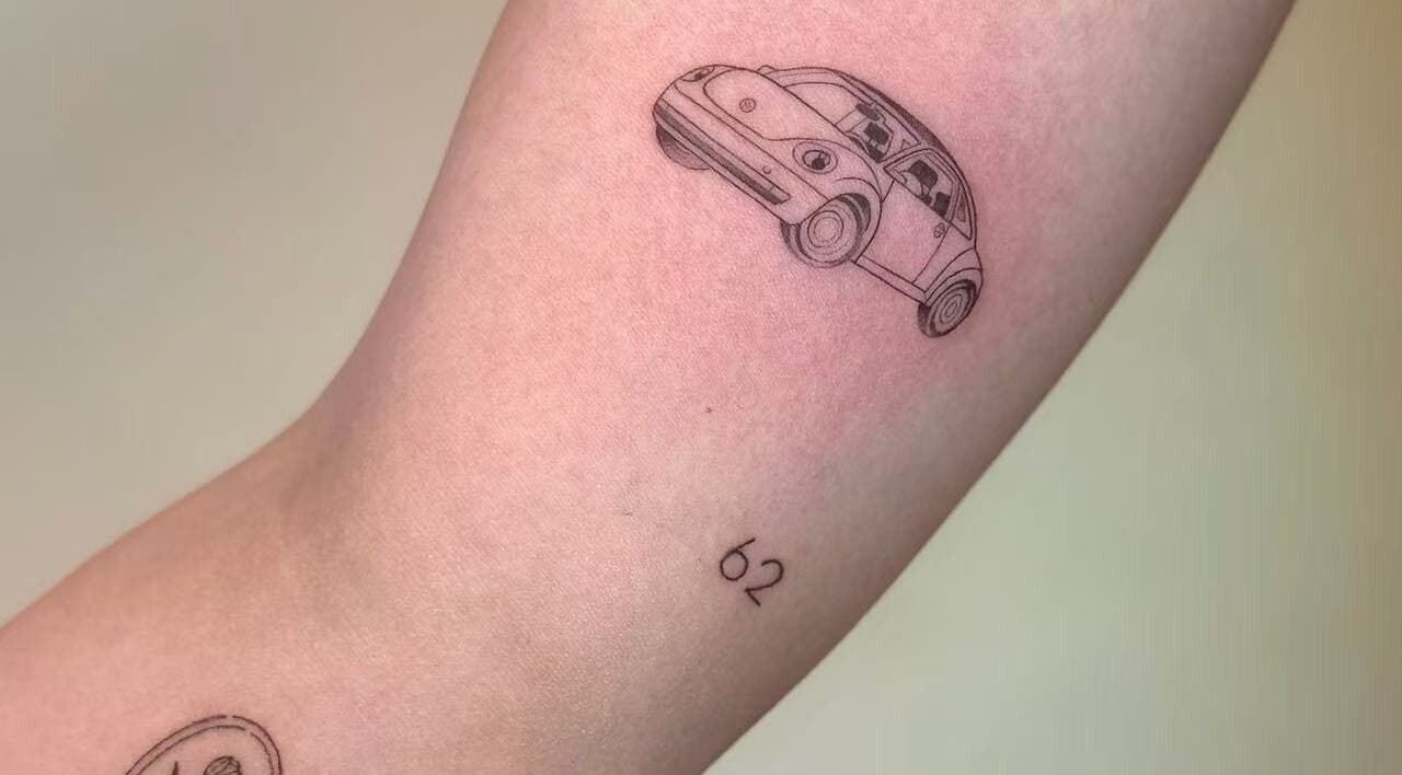 Car tattoo art at TEEMOOINK TATTOO, Surry Hills, New South Wales, AU. Expertly designed automotive tattoo.